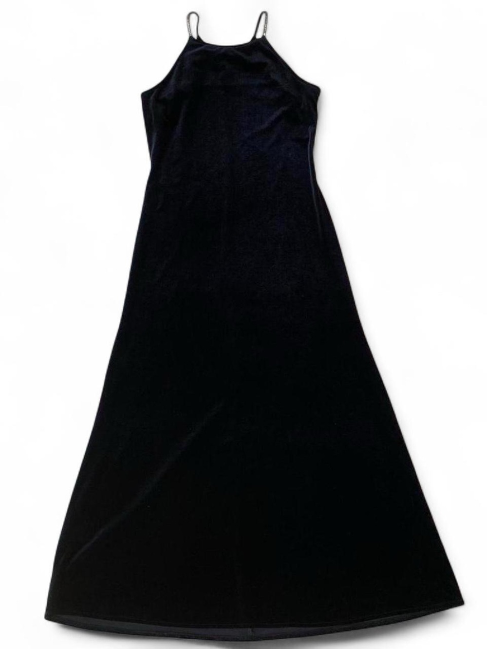Vintage Algo Black Velvet Formal Gown Maxi Dress with Rhinestone Straps Size 6